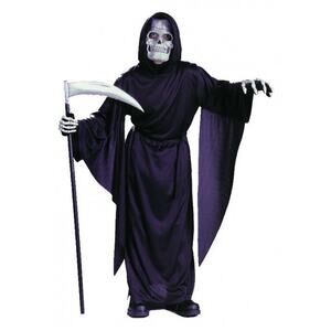 Fun World Boys Girls Costume Size L 12 14 Grim Reaper Robe Black Halloween NEW